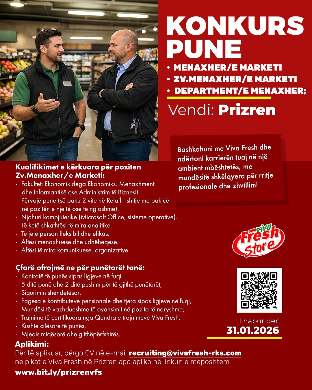 Menaxher/e Marketi, Zv.Menaxher/e Marketi, Department/e Menaxher - Prizren